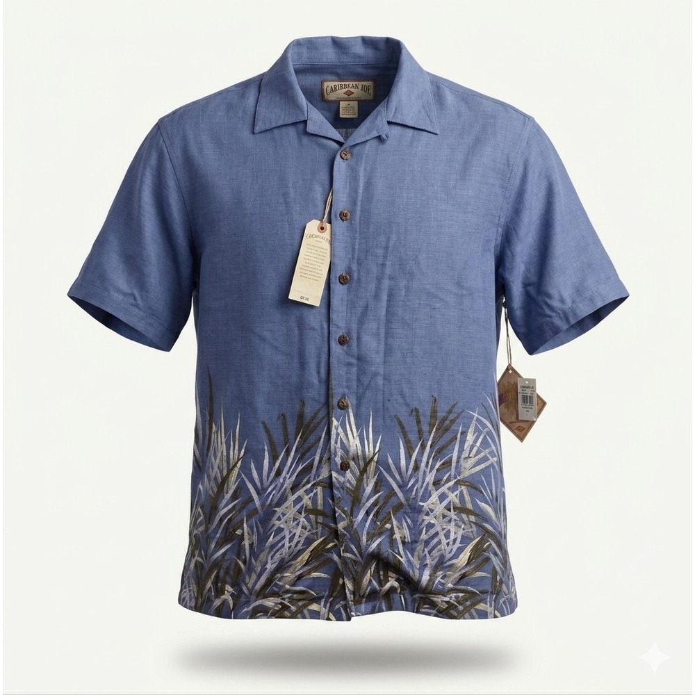 Caribbean Joe D767HAC Men's Blue Hawaiian Casual Short Sleeve Shirt. NWT. Size L - Picture 1 of 8